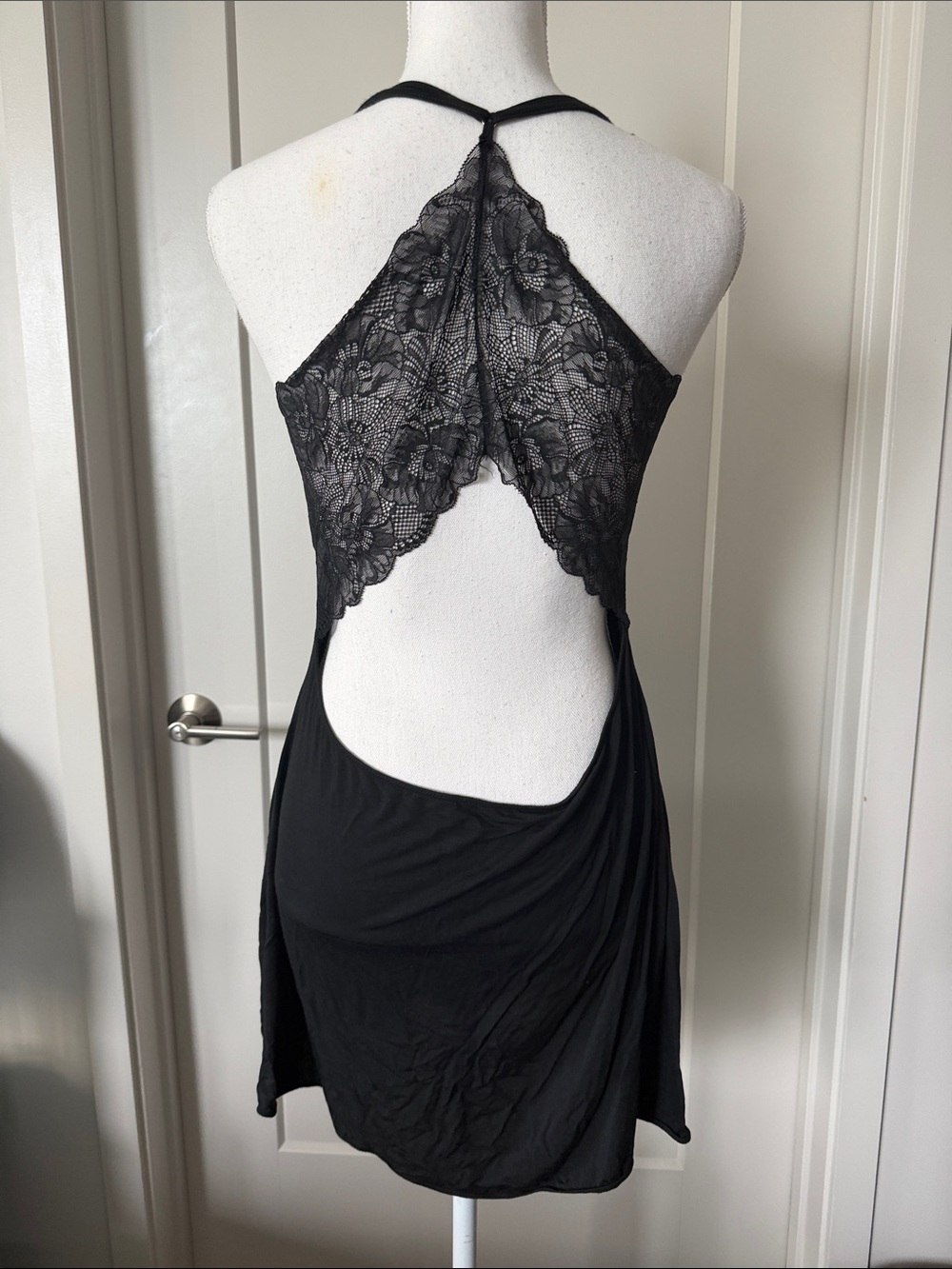 EUC Victoria’s Secret Black Open Lace Back Slip Dress Teddy